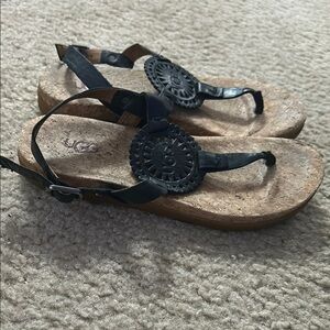 UGG Black Sandals with Slingback and Medallion Design